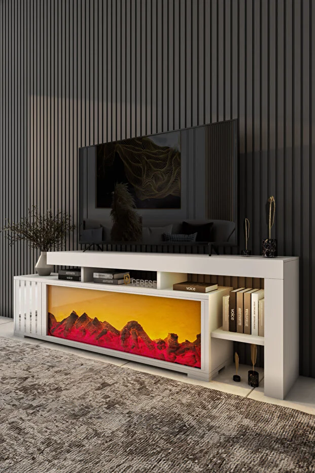 Dekoratif Yapay Şömine Ve Tv Ünitesi 160 Cm X 52 Cm ,kumandalı, Bluetooth Ses